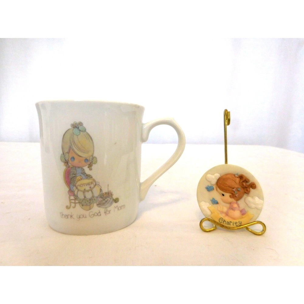 Precious Moments Coffee Cup Mug‎ Thank God For Mom + Plaque Charity On Stand